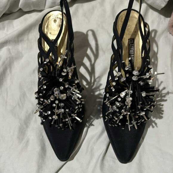 Claudio Merazzi 38.5 black platform rhinestone starburst shoe vintage euc box - Picture 7 of 15